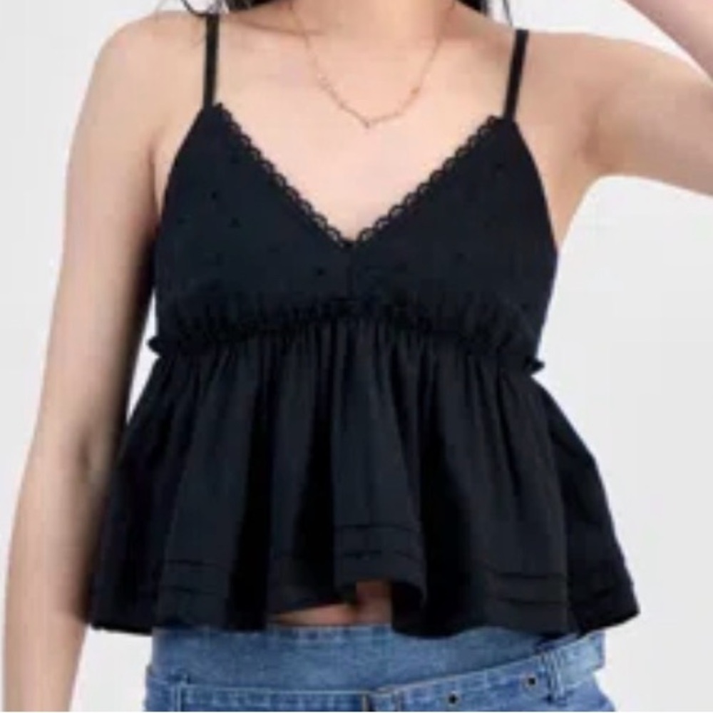 Self Esteem Black Babydoll-style Eyelet Cotton Tank